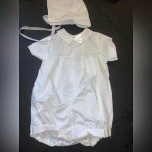 Vtg Alexis 80s/90s boys white baptism/Easter outfit & hat 9 mos. Made in USA